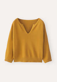 Pullover mit geschlitztem Ausschnitt, Senfgelb, webstill