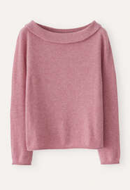Pullover mit U-Boot-Kragen, Beerenrosa, webstill