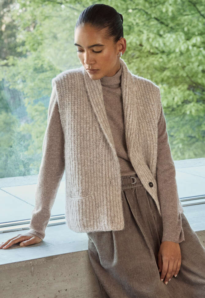 Cardigan mit Schalkragen, Muschel/Grau, completeTheLook