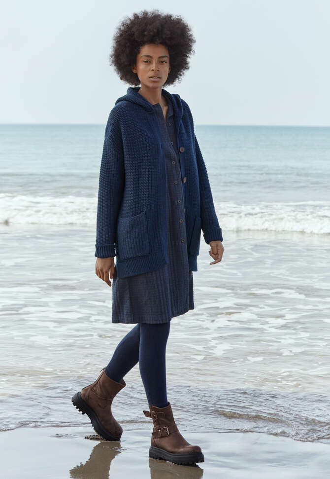Gestrickte Kapuzenjacke, Navyblau, completeTheLook