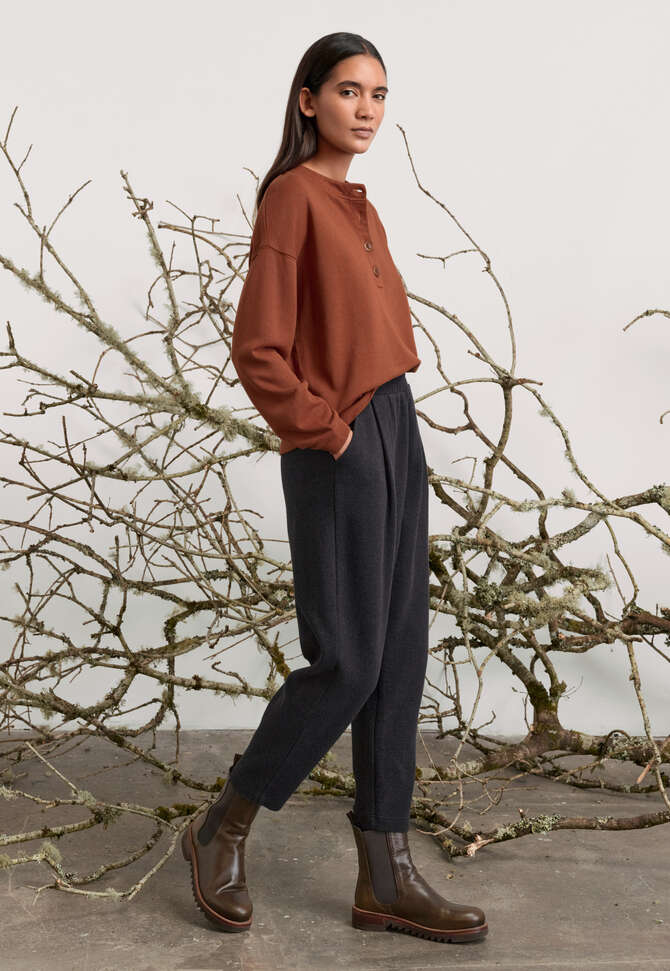 Jersey-Oberteil mit Knopfleiste, Chili-Rost, completeTheLook