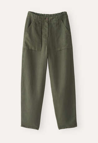 Hose mit schmal zulaufendem Bein, Khaki, webstill