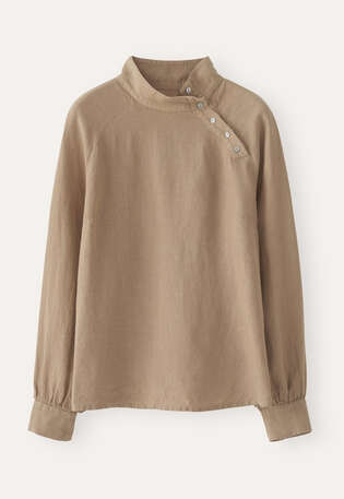Bluse mit Trichterkragen, Zartes Braun, webstill