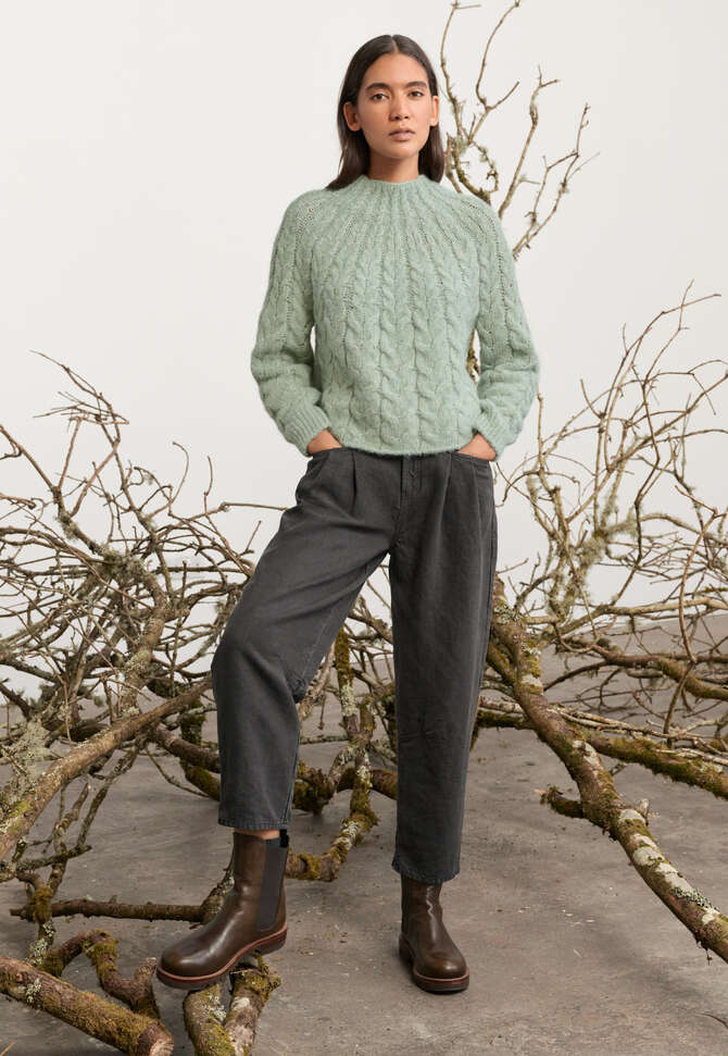 Zopfmusterpullover, Blasser Thymian, completeTheLook
