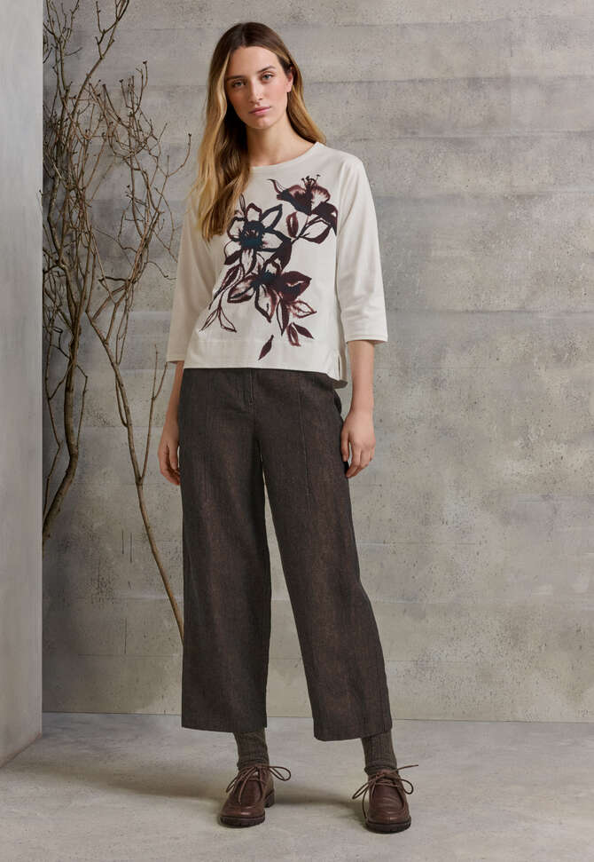 Bedrucktes Oberteil, Ecru/Zwetschge, completeTheLook