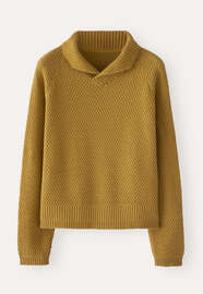 Perlmuster-Pullover mit Kragen, Goldocker, webstill
