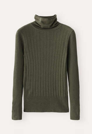 Gerippter Pullover, Dunkles Moosgr&uuml;n, webstill