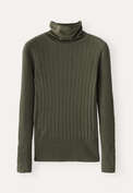 Gerippter Pullover, Dunkles Moosgr&uuml;n, webstill