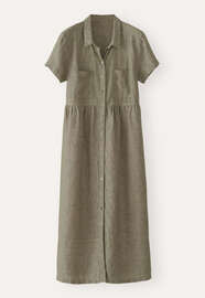Kleid mit geraffter Taille, Dunkeloliv, webstill