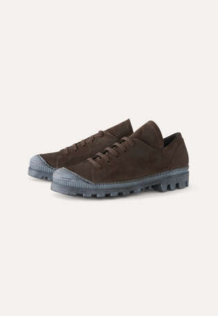 Schn&uuml;r-Sneaker, Kaffee, webstill