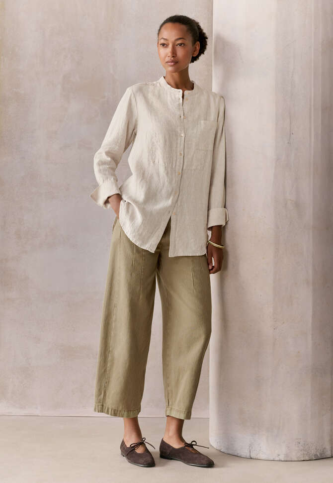 Lange Bluse mit Latzeinsatz, Blasses Naturbeige, completeTheLook