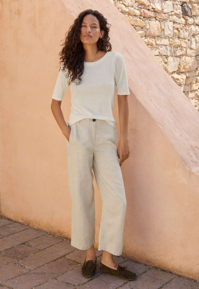 Geripptes Jersey-Oberteil, Ecru, completeTheLook