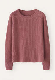 Gerippter Pullover mit Rundhalsausschnitt, Zartes Beerenrot, webstill