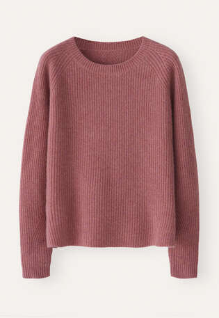 Gerippter Pullover mit Rundhalsausschnitt, Zartes Beerenrot, webstill