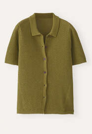 Cardigan mit Kragen im Perlmuster, Dunkle Limette, webstill
