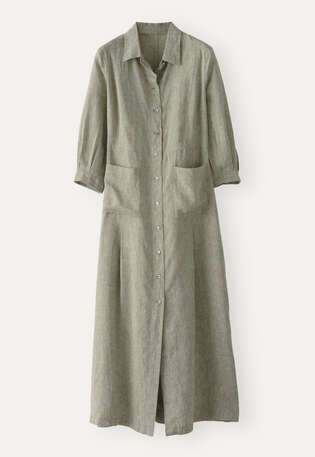 Maxikleid mit Knopfleiste, Zartes Khaki, webstill