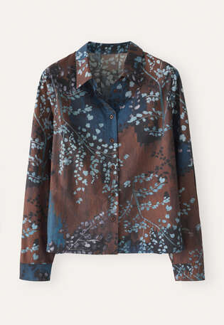 Bedruckte Bluse, Braun/Blau, webstill
