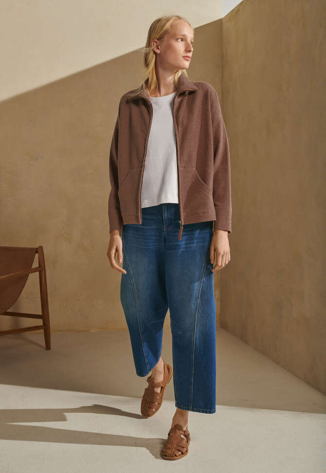 Jersey-Jacke mit Frontrei&szlig;verschluss, Zartes Walnussbraun, completeTheLook