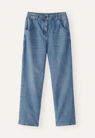Indigo-gef&auml;rbte, k&uuml;rzere Jeans, Blasse Waschung, webstill