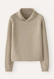 Perlmuster-Pullover mit Kragen, Steingrau, webstill