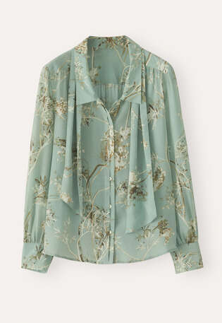 Schluppenbluse mit Print, Aqua, webstill
