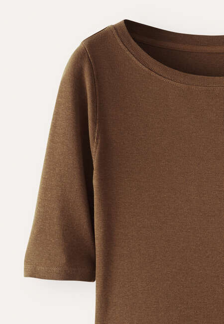 Geripptes Jersey-Oberteil, Dunkles Lohbraun, completeTheLook