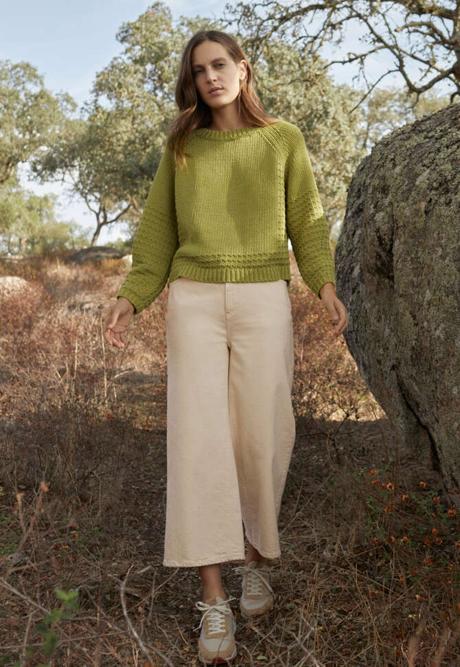 Pullover mit eingestricktem Muster, Weizengr&uuml;n, completeTheLook