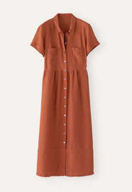Kleid mit geraffter Taille, Chiliorange, webstill