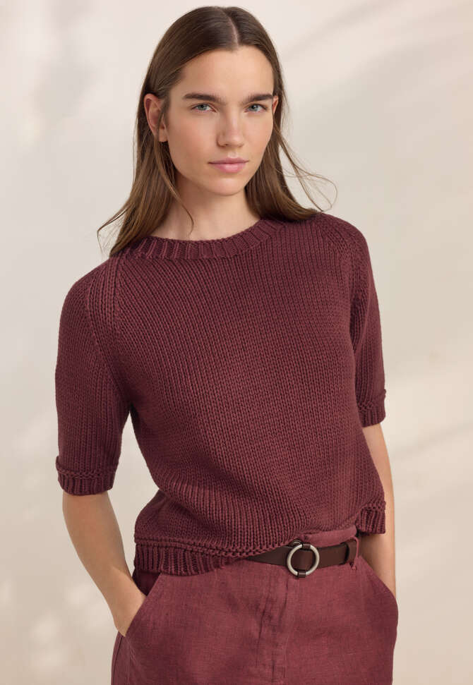 Kurz&auml;rmeliger Pullover, Maronenrosa, completeTheLook