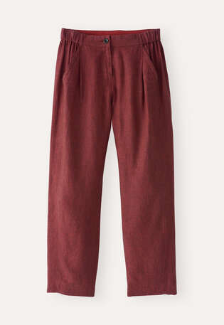 K&uuml;rzere, schmal zulaufende Hose, Dunkelrot, webstill
