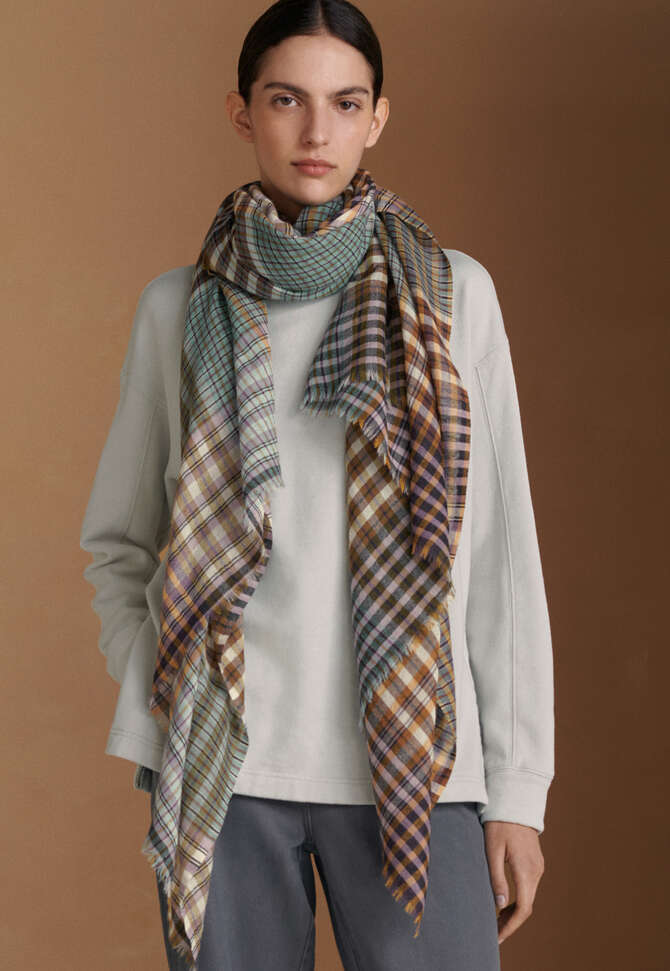 Karierter Schal, Aquamarin/Braun, completeTheLook