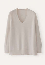 Pullover mit V-Ausschnitt, Perlgrau, webstill