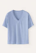 T-Shirt mit V-Ausschnitt, Zartes Kornblumenblau, webstill