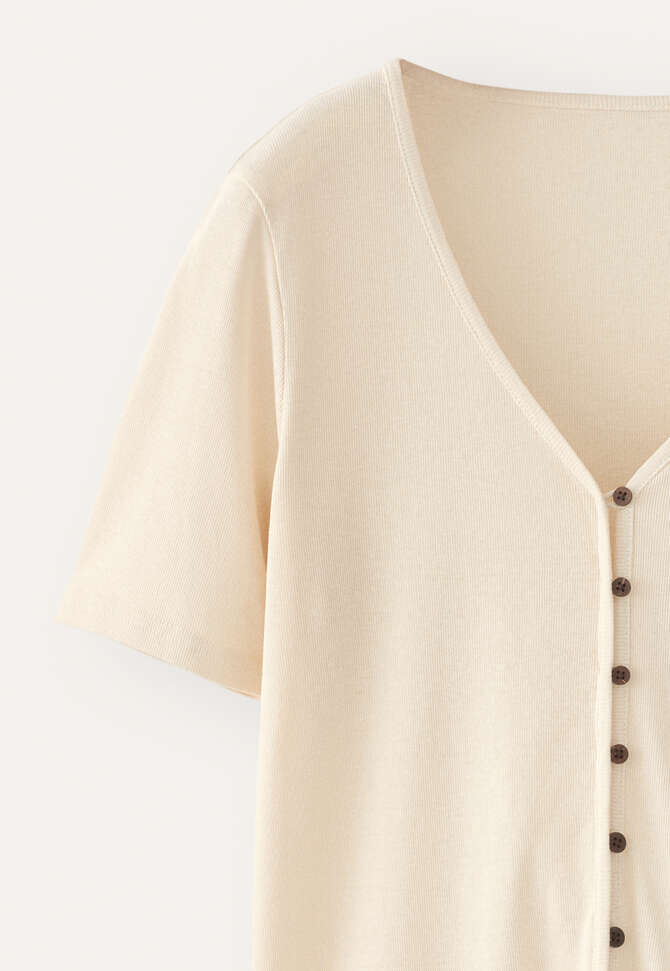 Durchgekn&ouml;pftes geripptes Oberteil, Creme, completeTheLook