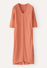 Kleid mit V-Ausschnitt, Pfirsichkoralle, webstill