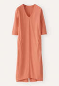 Kleid mit V-Ausschnitt, Pfirsichkoralle, webstill