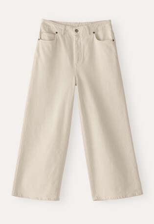 K&uuml;rzer geschnittene Jeans mit weitem Bein, Ecru, webstill