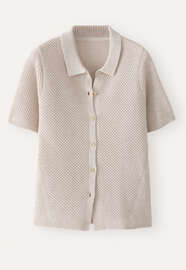 Cardigan mit Kragen im Perlmuster, Naturbeige, webstill