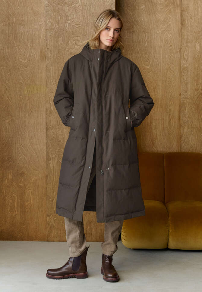 Langer wattierter Mantel, Kakao, completeTheLook