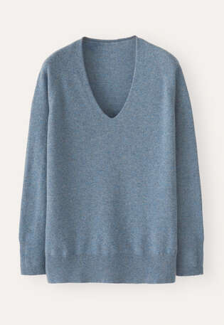 Pullover mit V-Ausschnitt, Gefrostetes Petrol, webstill