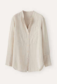 Lange Bluse mit Latzeinsatz, Blasses Naturbeige, webstill