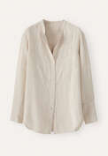 Lange Bluse mit Latzeinsatz, Blasses Naturbeige, webstill