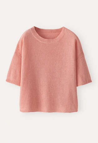 Kurz&auml;rmliger Pullover, Pfirsichkoralle, webstill