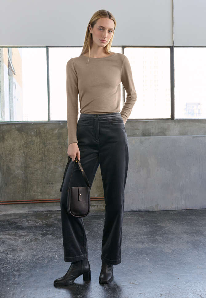 Lang&auml;rmeliges Ripp-Top, Taupe, completeTheLook