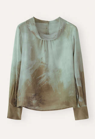 Bedrucktes Oberteil mit Wasserfallausschnitt, Mint/Taupe, webstill
