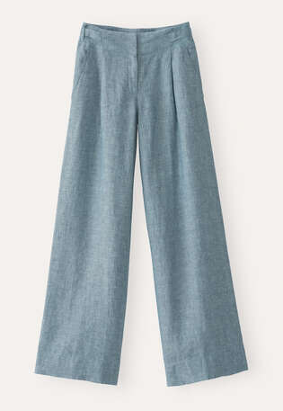 Hose mit weitem Bein, Aqua/Petrol, webstill