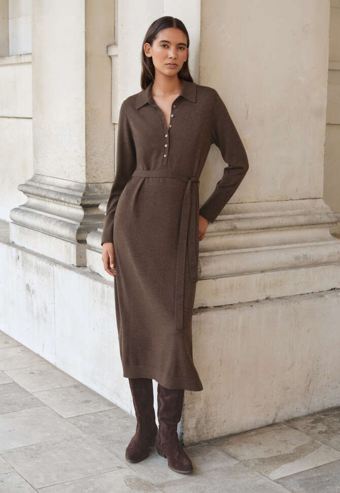Strickkleid mit Bindeg&uuml;rtel, Schokolade, completeTheLook
