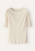 Geripptes Jersey-Oberteil, Creme, webstill