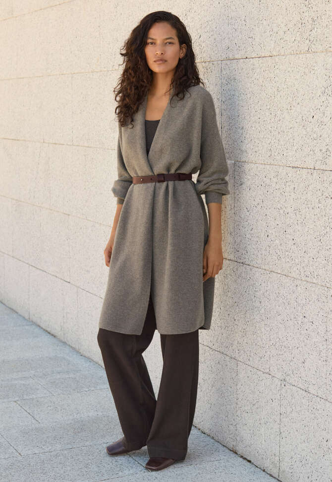 Langer Cardigan, Dunkler Nebel, completeTheLook