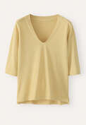 T-Shirt mit V-Ausschnitt, Buttergelb, webstill